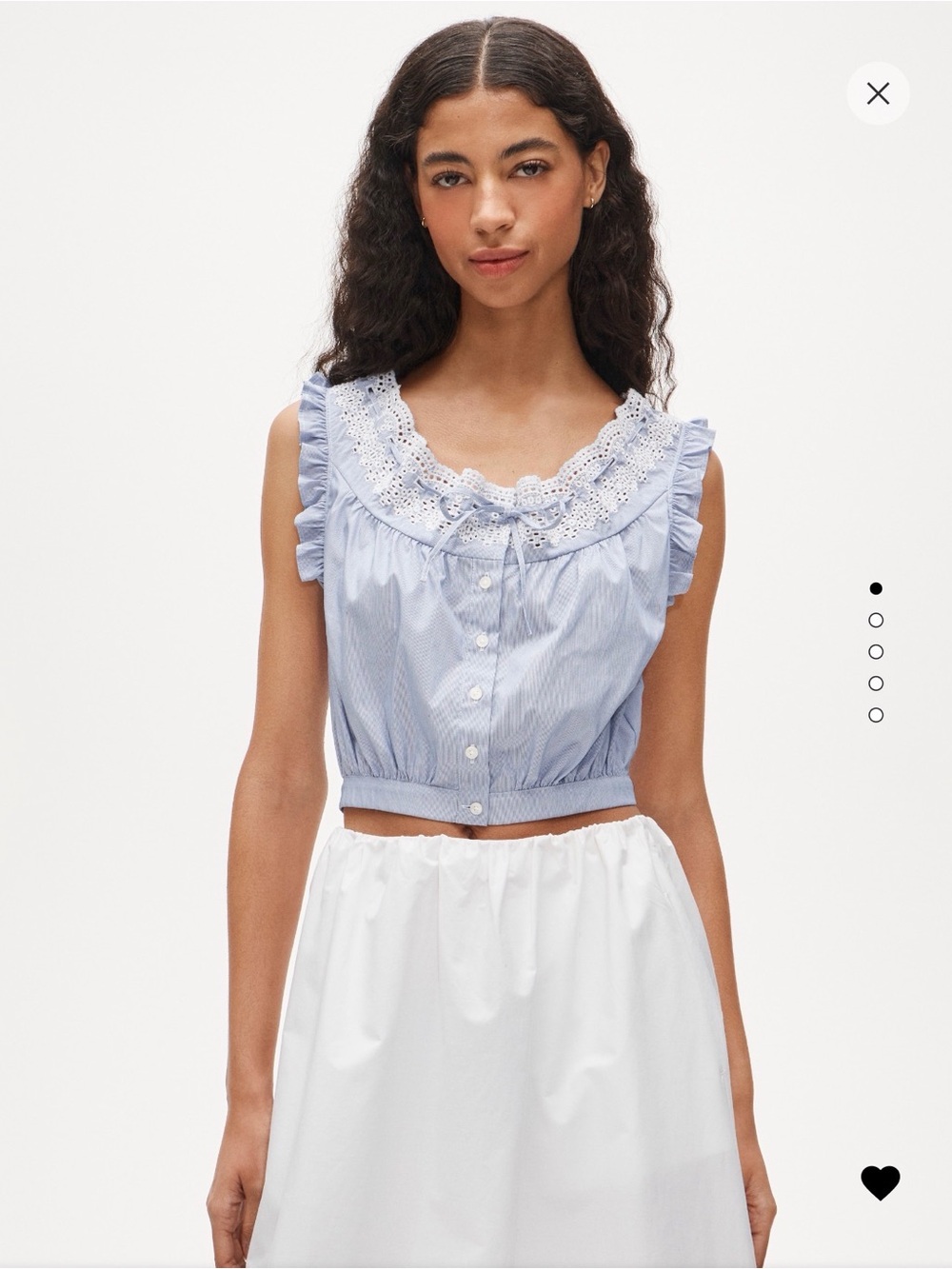 J. Crew Light Blue Button-Front Lace Trim Top